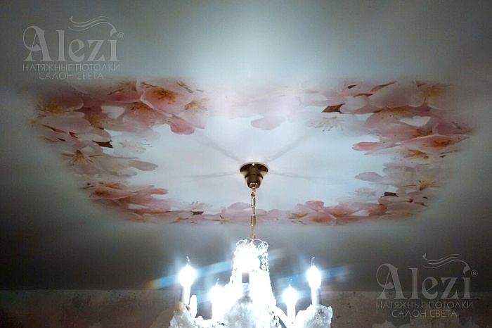 Фотопринт на натяжном потолке для гостинной